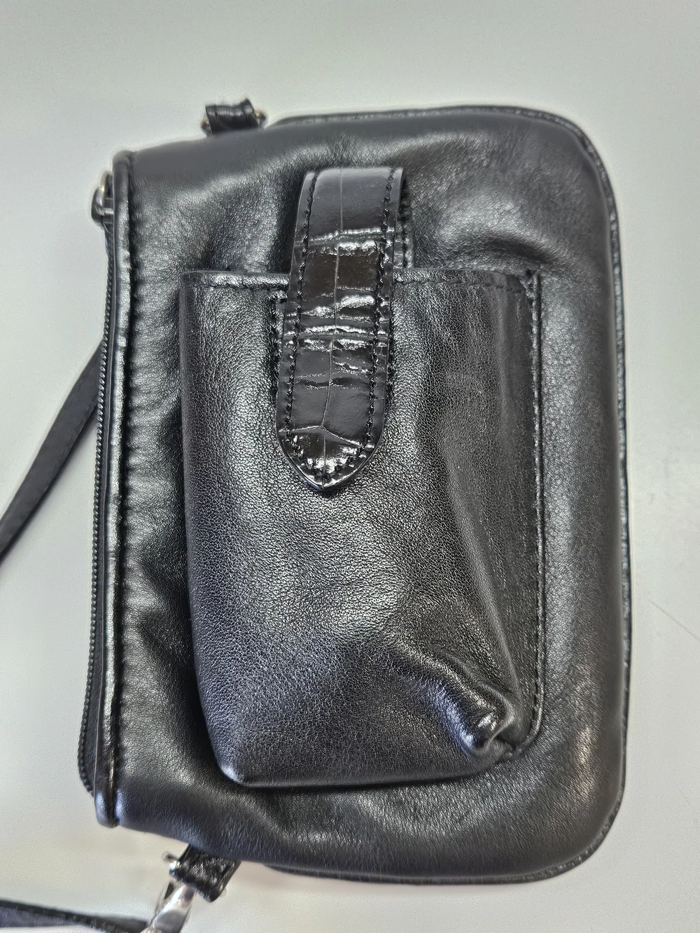Brighton Mini Black Leather Silver Tone Hearts Crossbody Purse Bag